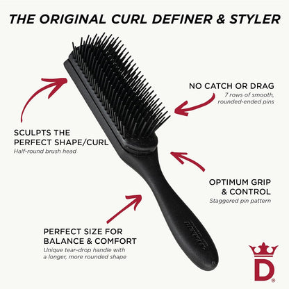 Denman D3 Original Curl Definer & Styler, Curly Hair Brush for Women & Men – 7 Row Detangling & Curl Defining Brush for Smooth Defined Curls - a Precision Styling Brush for Straight Hair