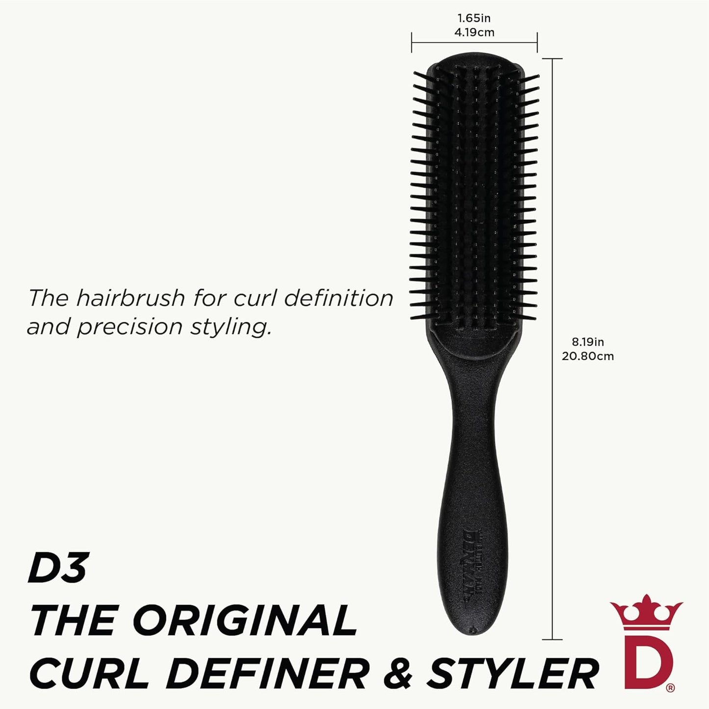 Denman D3 Original Curl Definer & Styler, Curly Hair Brush for Women & Men – 7 Row Detangling & Curl Defining Brush for Smooth Defined Curls - a Precision Styling Brush for Straight Hair